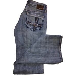 Petrol Sloan Vintage Distressed Bootcut Jeans blue size 4